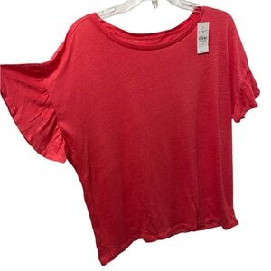 Loft linen 100%linen red ruffle sleeve short sleeve top women’s Sz M